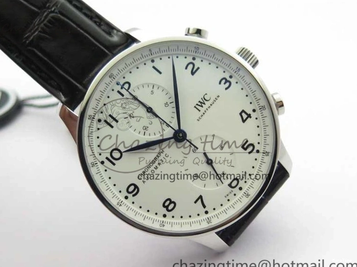 MIROTIME 0325 WeatherProof Portugieser Chronograph Edition “150 Years” IW371602 ZF 1:1 Best Edition White Dial on Black Leather Strap A7750 (Slim Movement) 7120